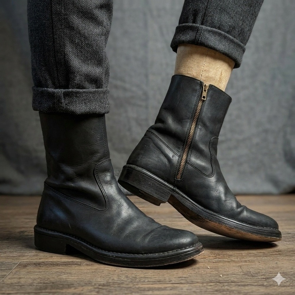 John Varvatos Mercer Boots Mens 7.5 Black Leather‎ Side Zip Made in Italy Rocker